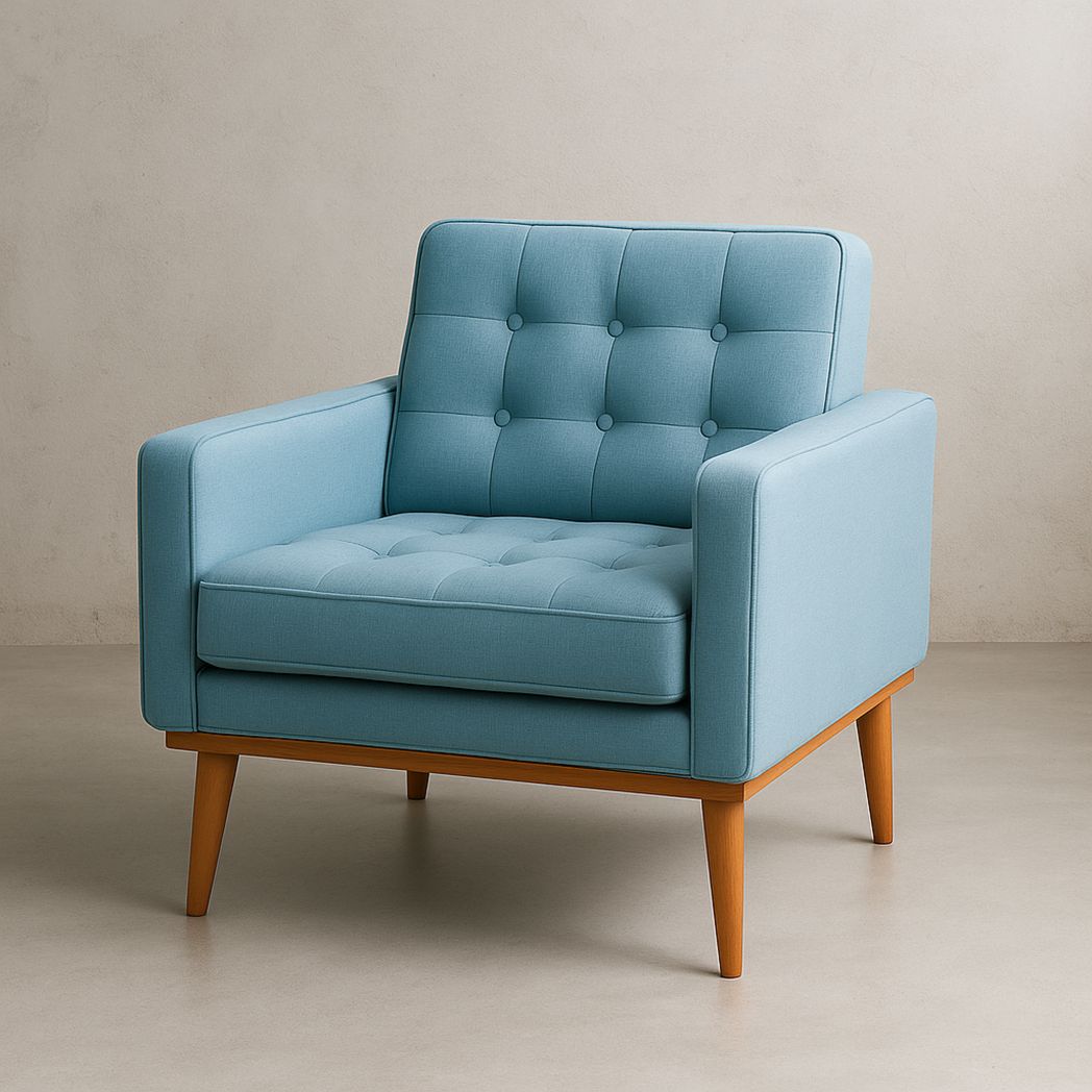 Fauteuil individuel en tissu bleu polyester avec cadre en bois de hêtre-Vasolia
