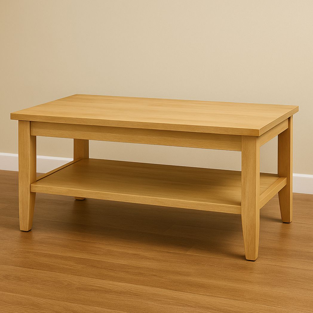 Table basse rectangulaire en chêne massif avec étagère de rangement 110cm x 60cm x 45cm-Vasolia