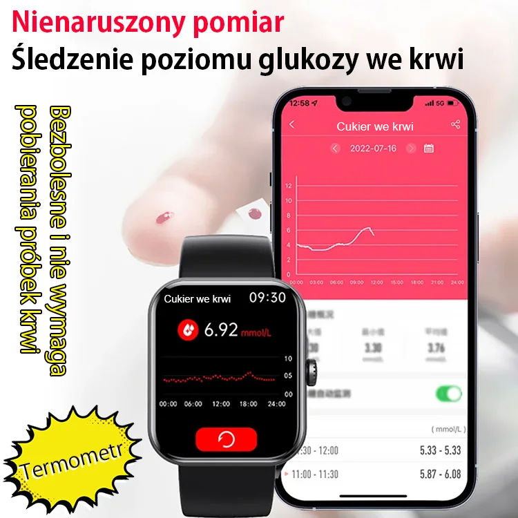 Bezbolesny zegarek do pomiaru stężenia glukozy we krwi