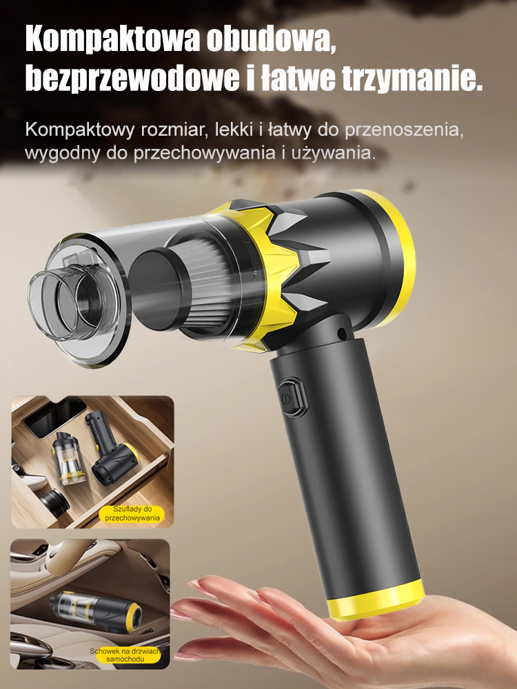 Wysokiej mocy bezprzewodowy odkurzacz samochodowy do użytku domowego i samochodowego.