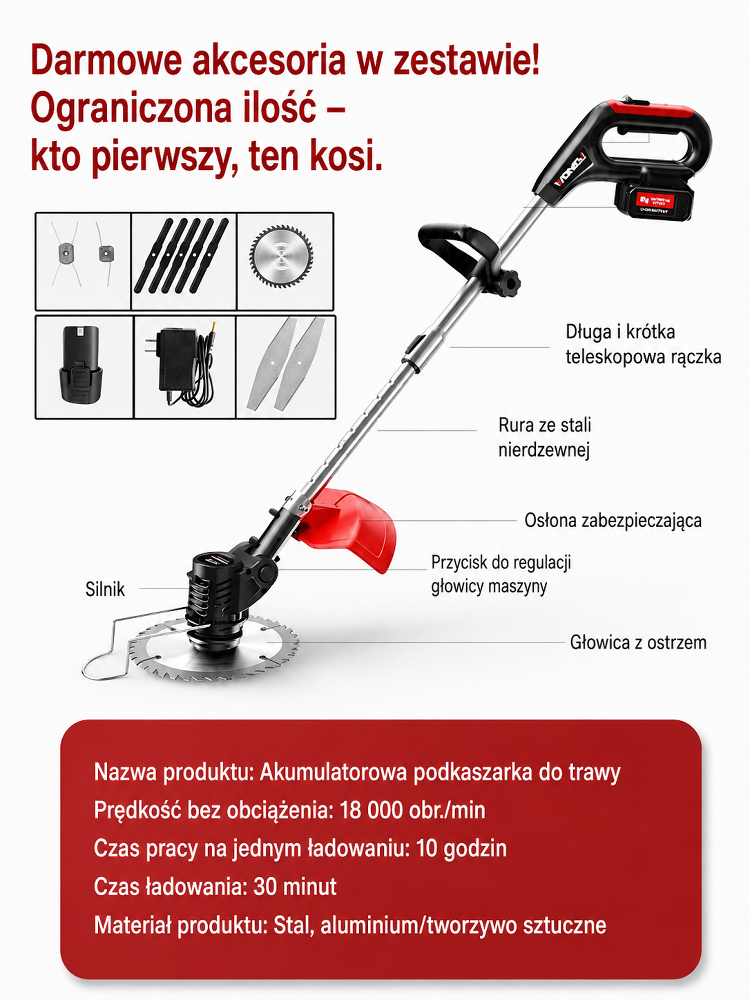 Lekka akumulatorowa kosiarka ogrodowa