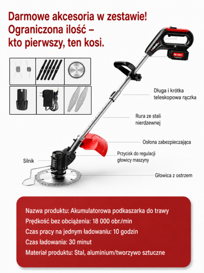 Lekka akumulatorowa kosiarka ogrodowa