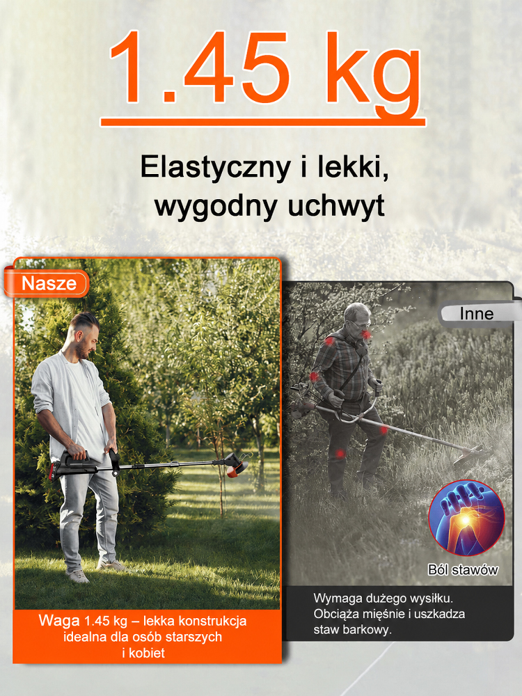 Lekka akumulatorowa kosiarka ogrodowa
