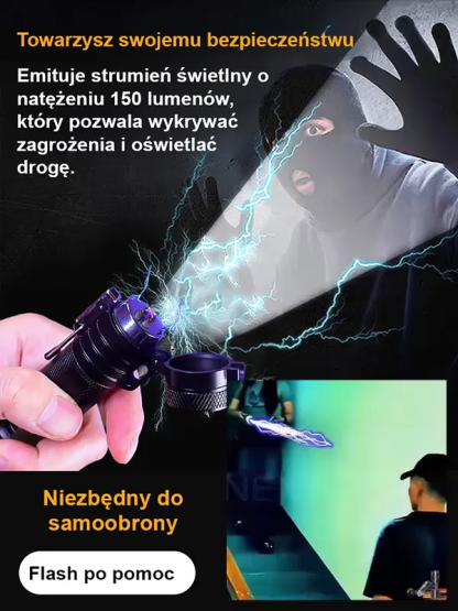 【Zoom zmienny】 Smile Shark – latarka obronna z podwójnym łukiem wysokiego napięcia i stroboskopem