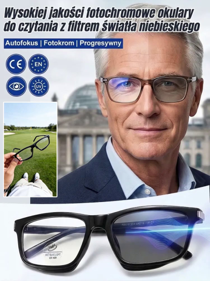 Fotoczułe, wysokiej klasy okulary do czytania z ochroną przed światłem niebieskim
