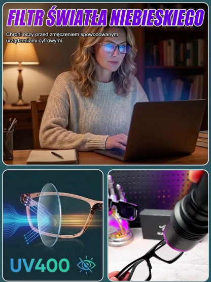 Fotoczułe, wysokiej klasy okulary do czytania z ochroną przed światłem niebieskim