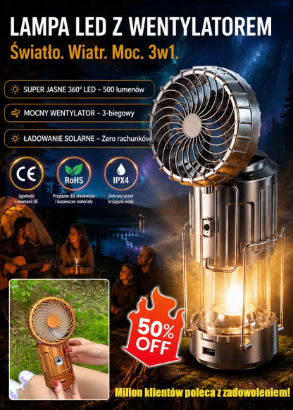 Solarny LED wentylator awaryjna lampa