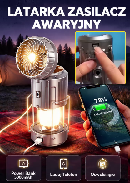 Solarny LED wentylator awaryjna lampa