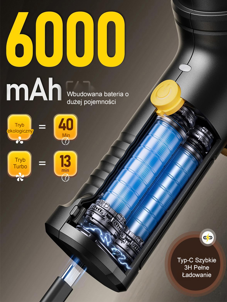 Wysokiej mocy bezprzewodowy odkurzacz samochodowy do użytku domowego i samochodowego.