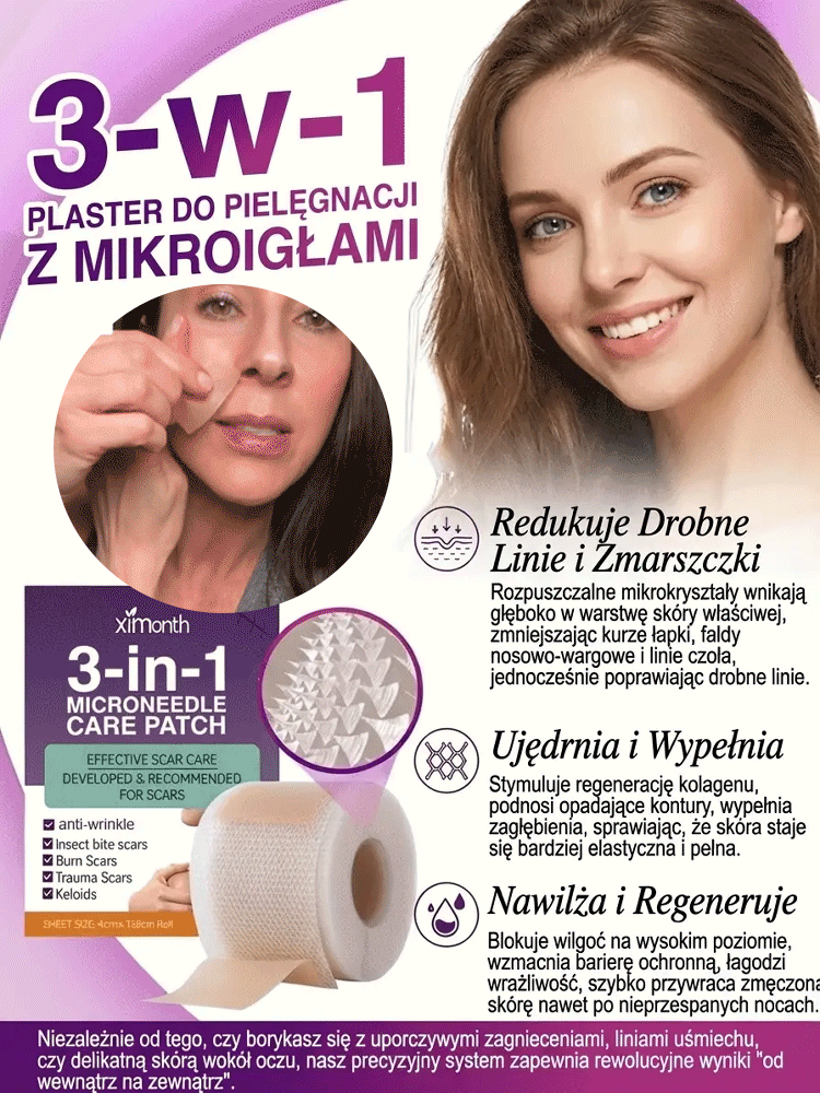 Szybki, trójfazowy plaster mikronakłuwający przeciw starzeniu i zmarszczkom