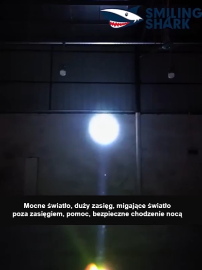 【Zoom zmienny】 Smile Shark – latarka obronna z podwójnym łukiem wysokiego napięcia i stroboskopem