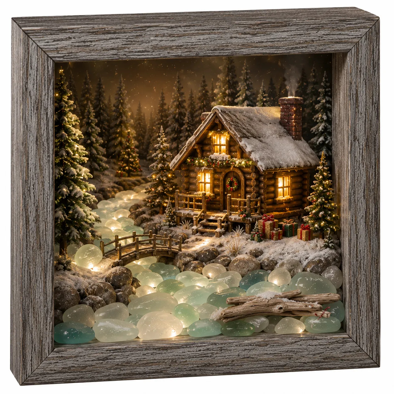 🔥💝Coastal Lighthouse Sea Glass Shadow Box Night Light