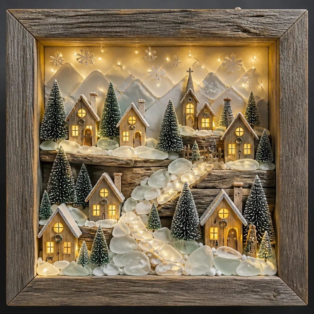 🔥💝Coastal Lighthouse Sea Glass Shadow Box Night Light