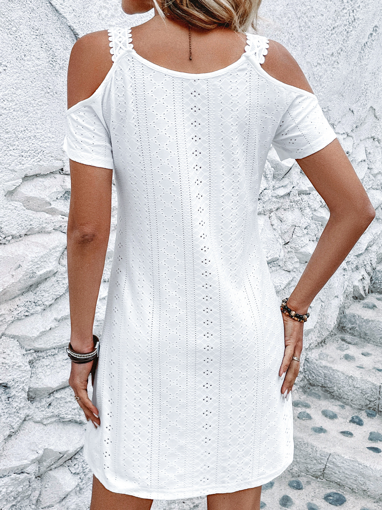 Lace Patchwork Solid Casual Mini Dress