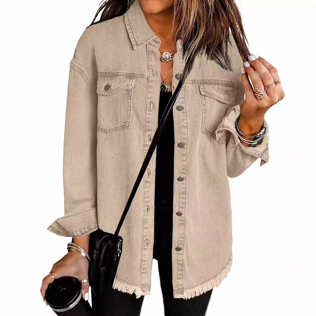Casual Button Down Washed Jean Layering Jacket