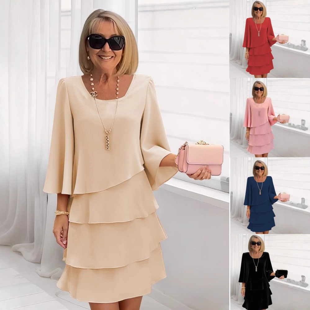 🔥Promotion - 50% OFF🔥Women’s Loose Fit Round Neck Flare Sleeve Layered Cake Dress