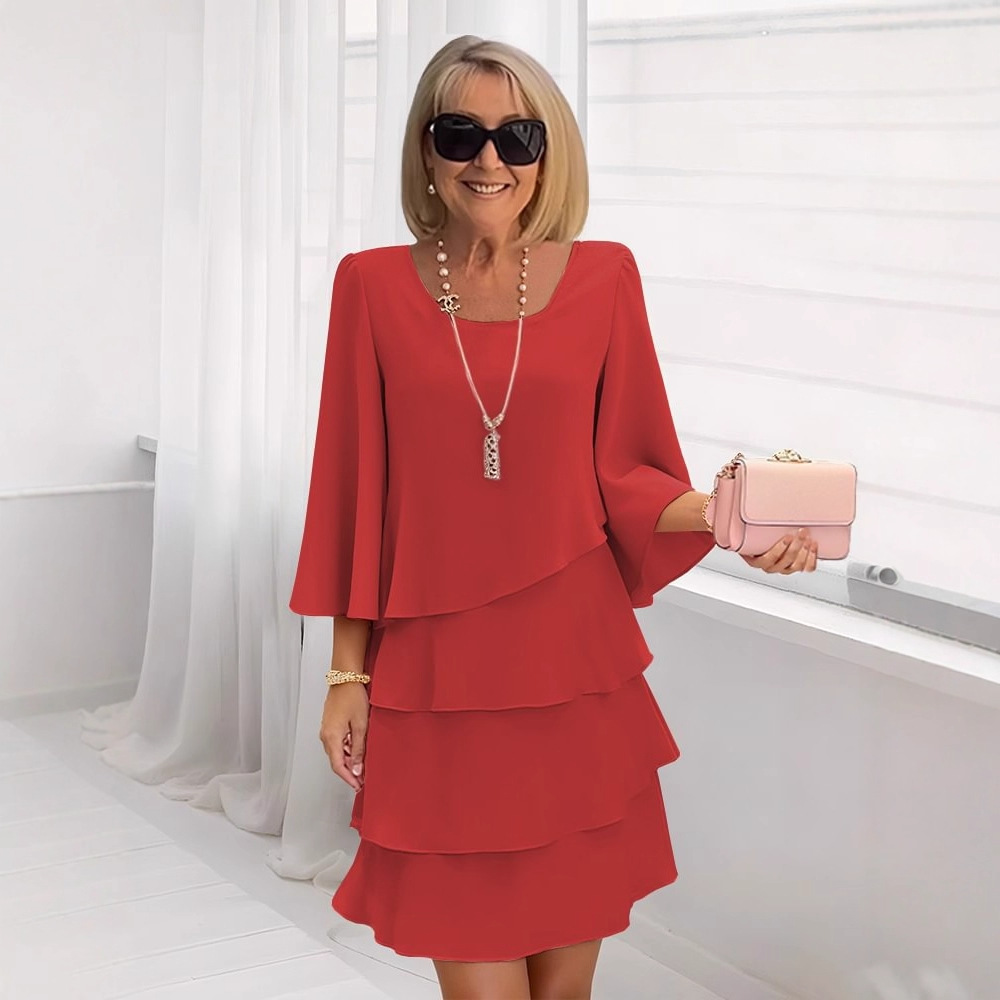 🔥Promotion - 50% OFF🔥Women’s Loose Fit Round Neck Flare Sleeve Layered Cake Dress