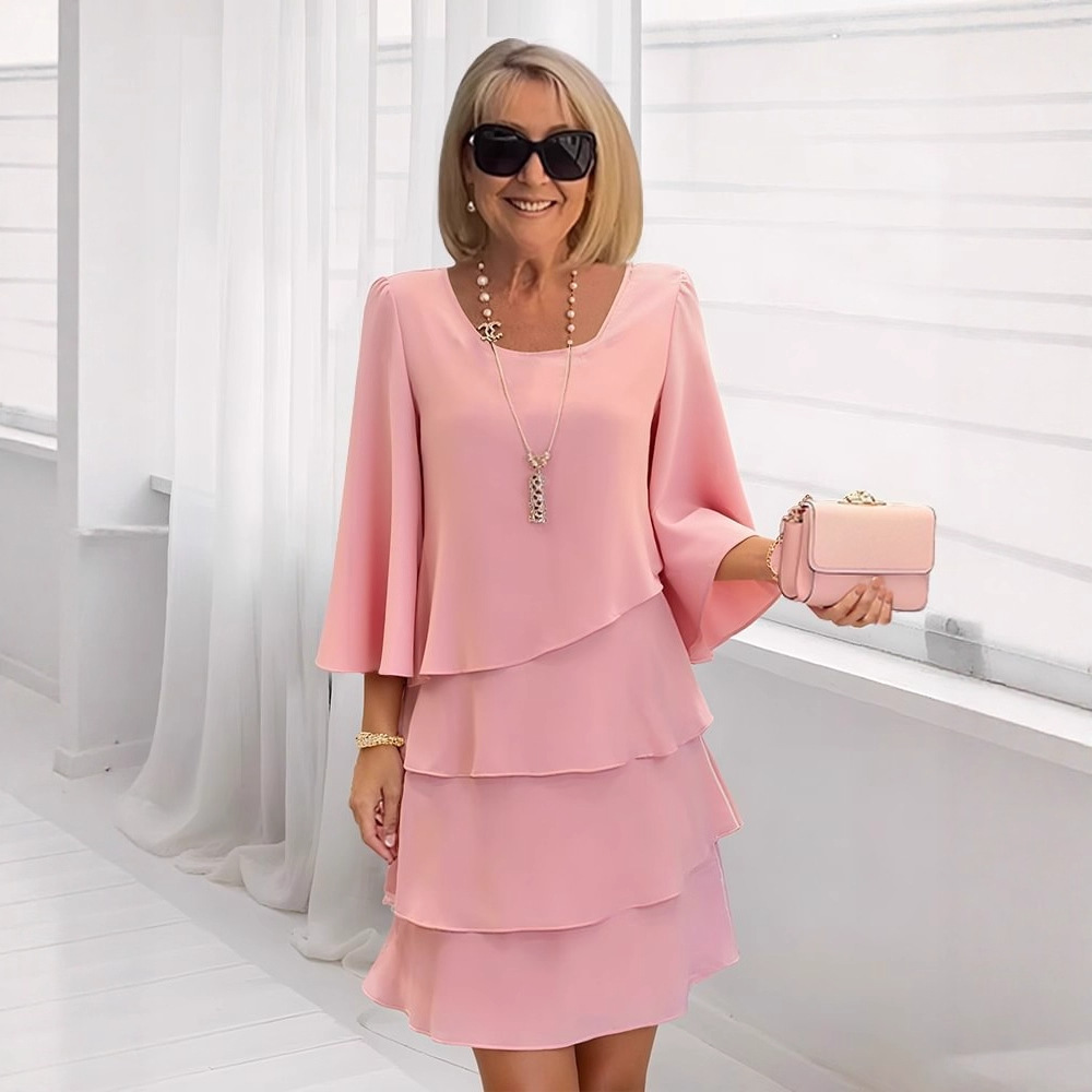 🔥Promotion - 50% OFF🔥Women’s Loose Fit Round Neck Flare Sleeve Layered Cake Dress