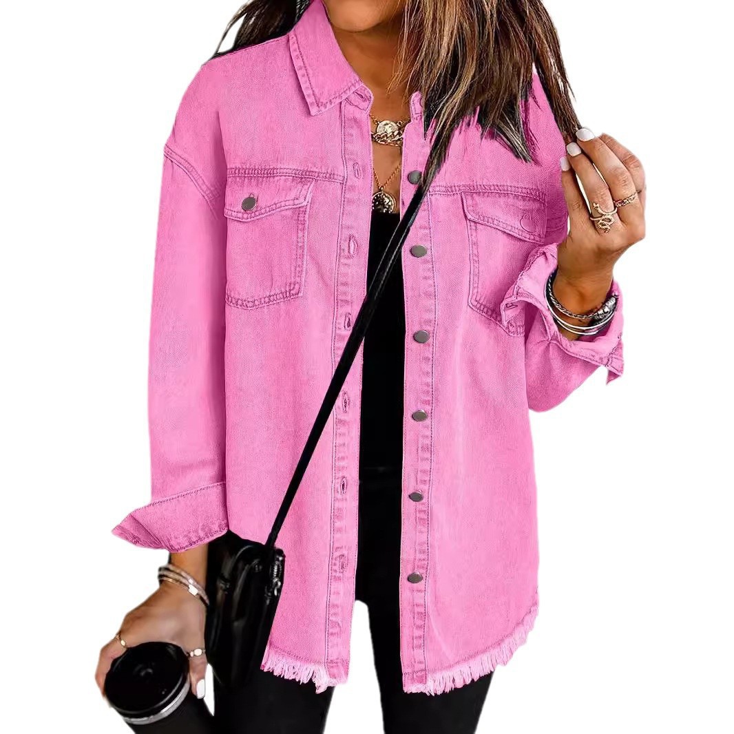 Casual Button Down Washed Jean Layering Jacket