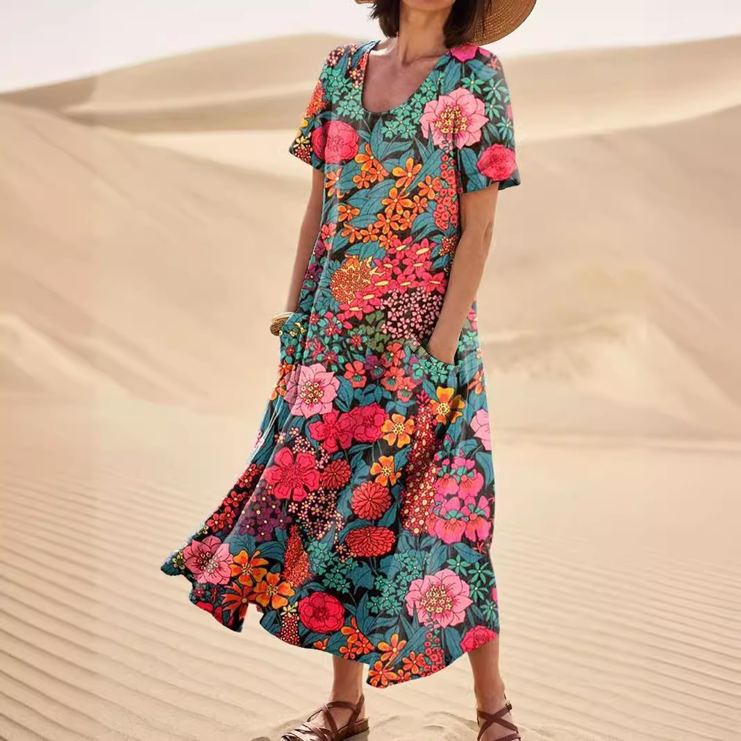 Women's Abstract Pattern Pocket Cotton Dress