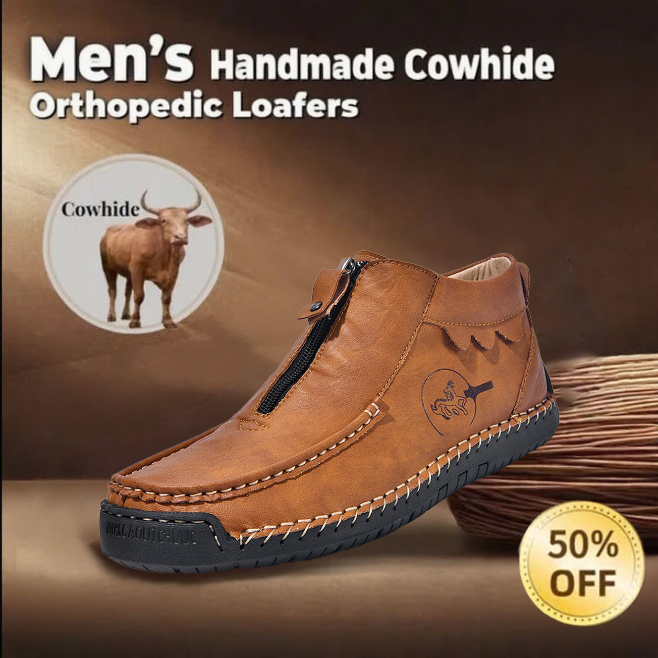 🔥Today 60% off🔥Men's handmade genuine leather slip-on loafers with arch support