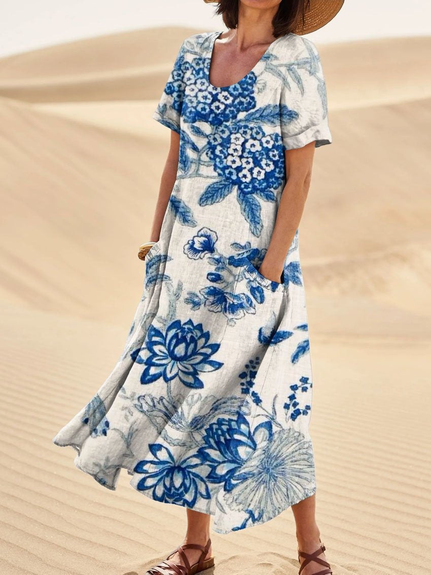 Women's Abstract Pattern Pocket Cotton Dress