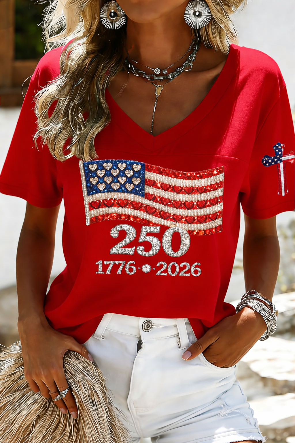 Women's 250th Anniversary Print V-Neck Top