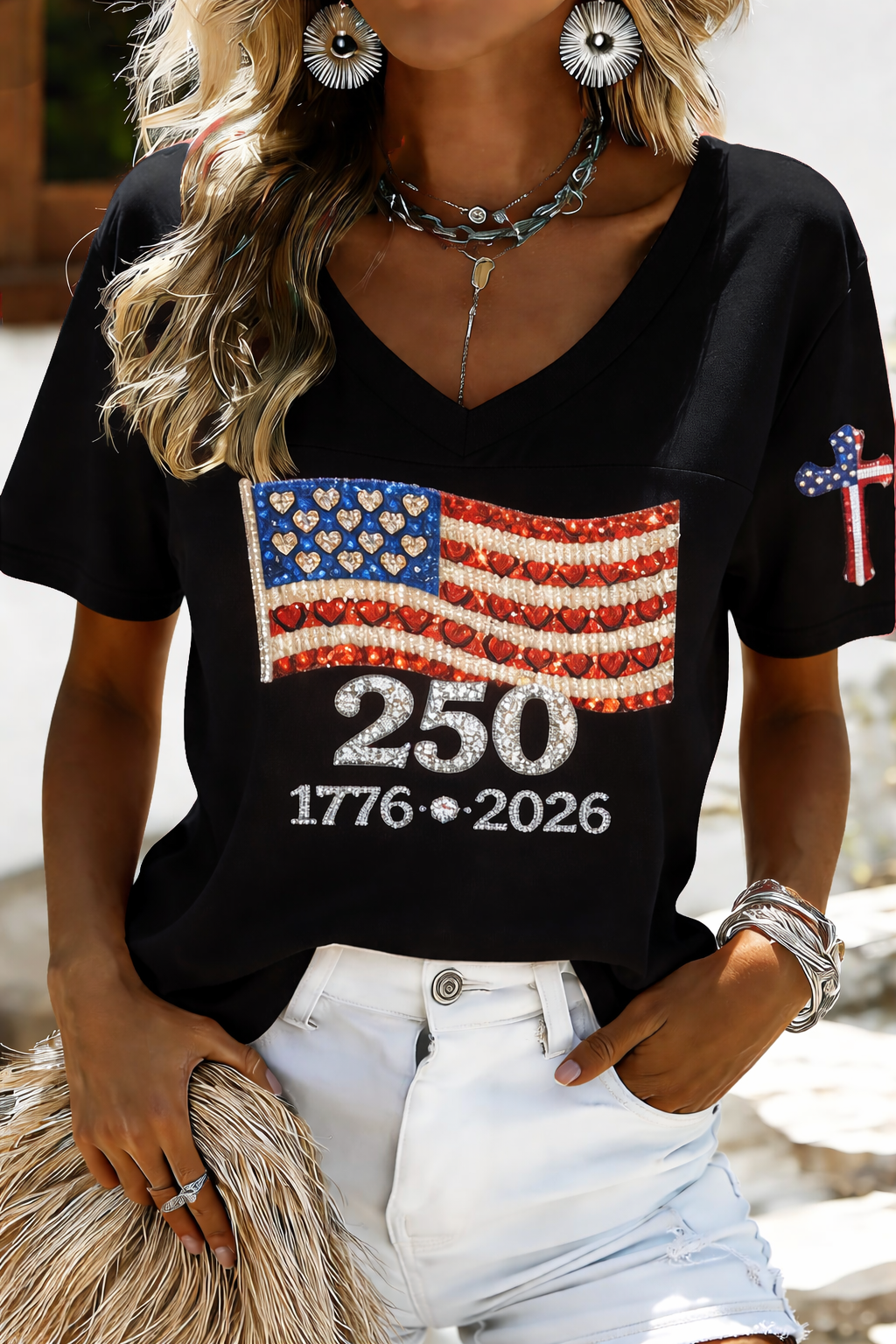 Women's 250th Anniversary Print V-Neck Top