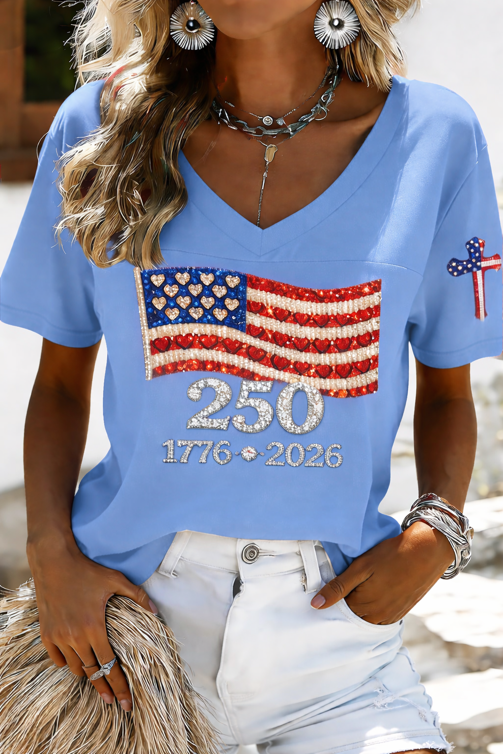 Women's 250th Anniversary Print V-Neck Top
