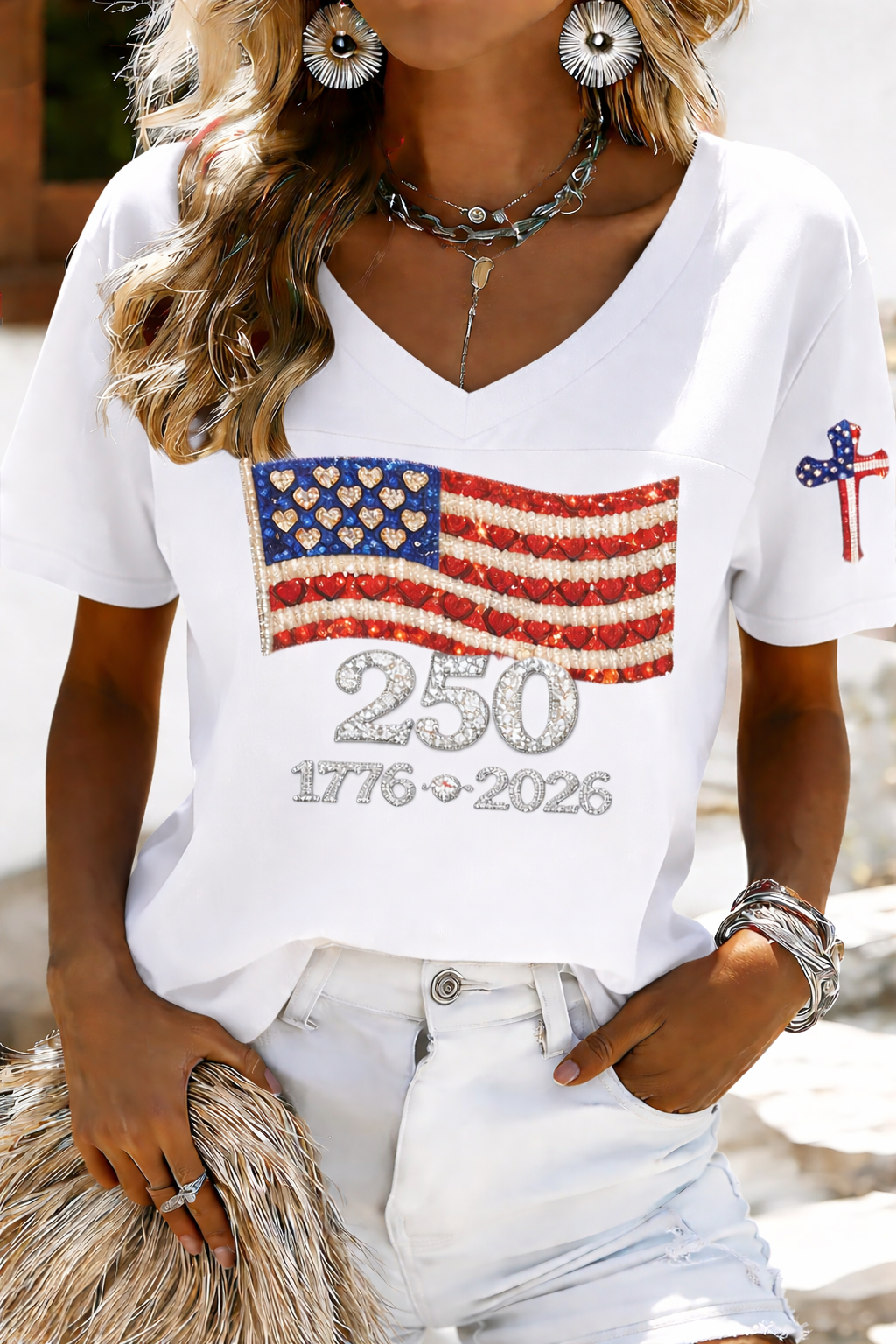 Women's 250th Anniversary Print V-Neck Top