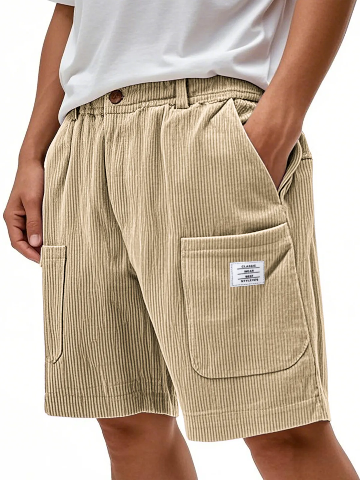 (50% off this week)Men's Practical Multi-pocket Stylish Corduroy Simple Embroidered Logo Bermuda Button Shorts