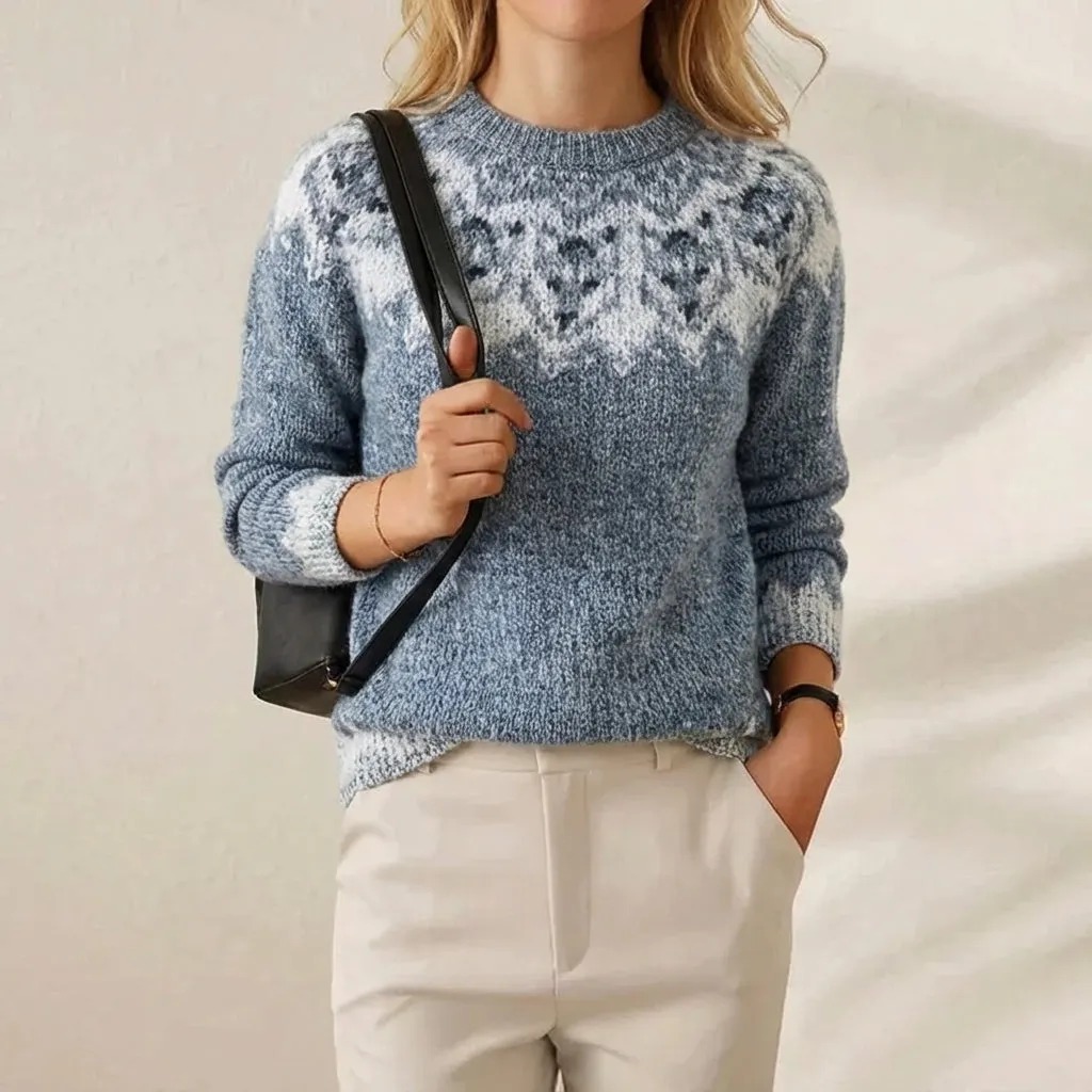 Cashmere Sweater Blue with Wolf Pattern