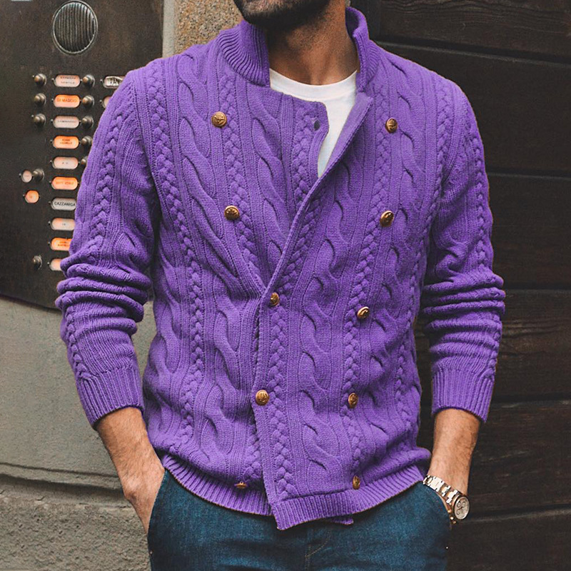 Men's stand collar long sleeve casual jacquard sweater