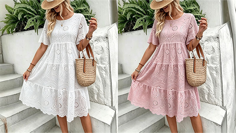 🔥60% OFF Women’s Hollow Lace Cutwork Loose Layered Cotton Summer Dress