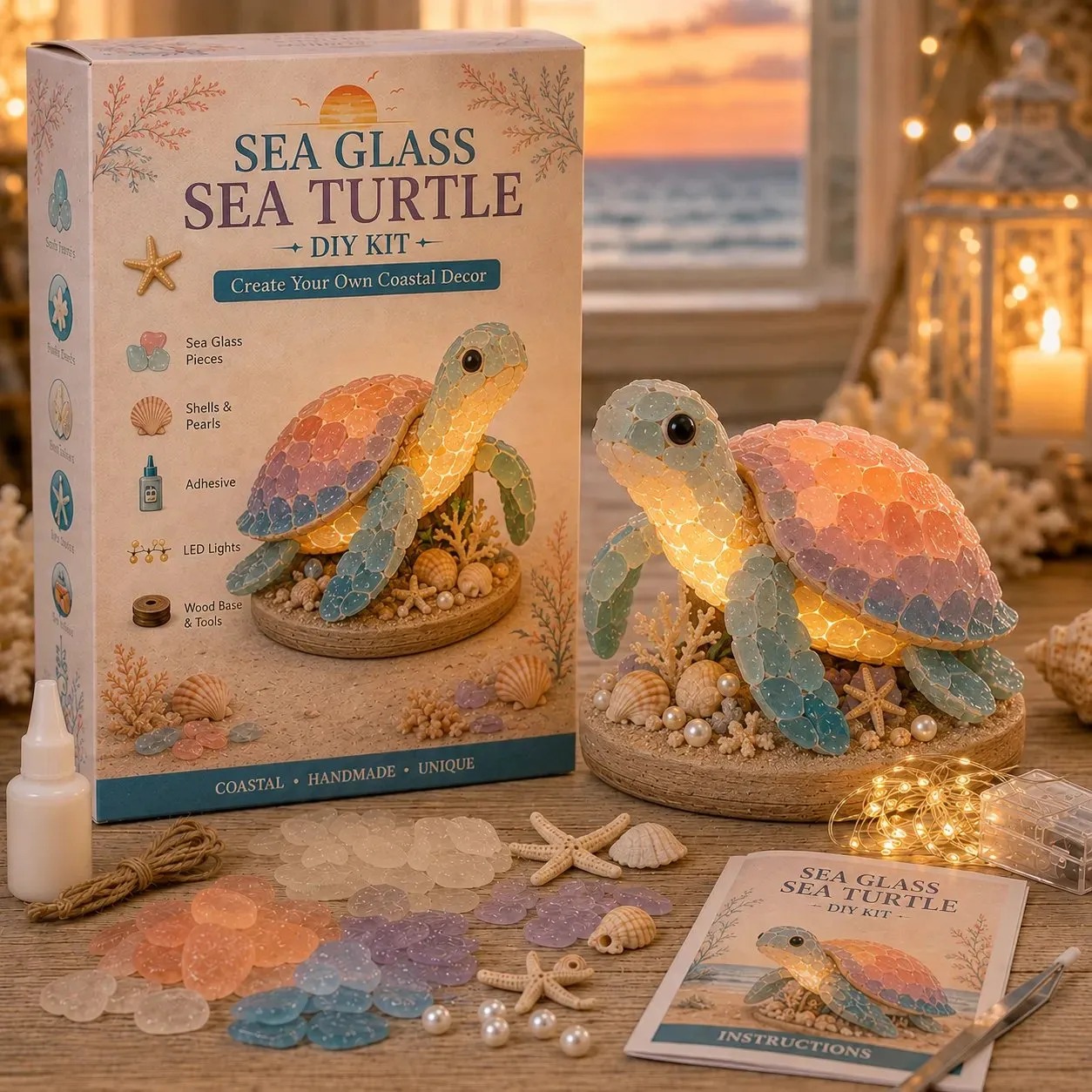 ⏳ Last Day 50% OFF – 🌊 Beginner-Friendly DIY Glowing Sea Glass-Style Ocean Art Kit Collection | Complete Kit with Sea Glass-Style Pieces, LED Lights & Step-by-Step Guide Included 💕
