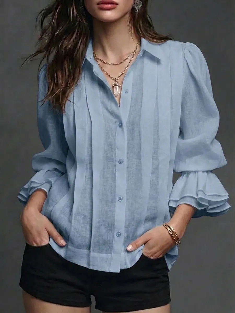 New Arrivals🔥Women's Solid Color Lapel Long Sleeve Casual Loose Linen Cardigan Top
