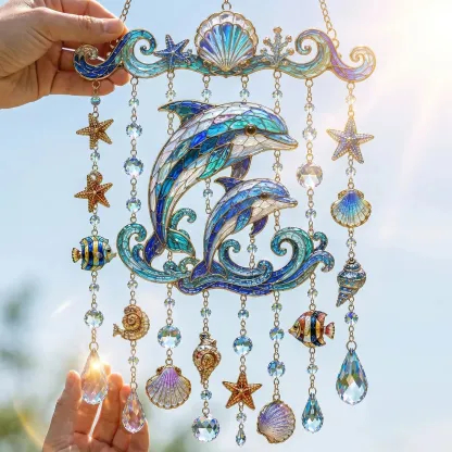 🐋 Ocean-Themed Crystal Wind Chime – Bring the Ocean Glow to Your Garden