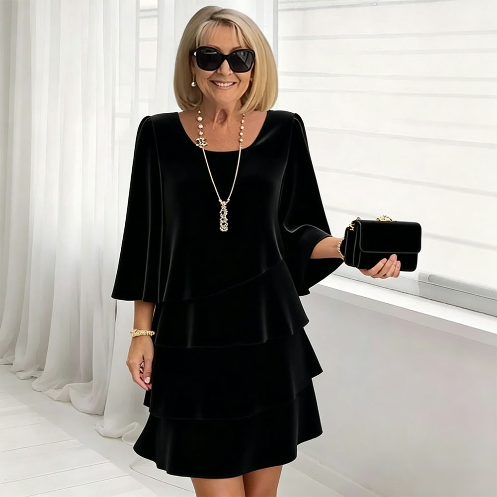 🔥Promotion - 50% OFF🔥Women’s Loose Fit Round Neck Flare Sleeve Layered Cake Dress