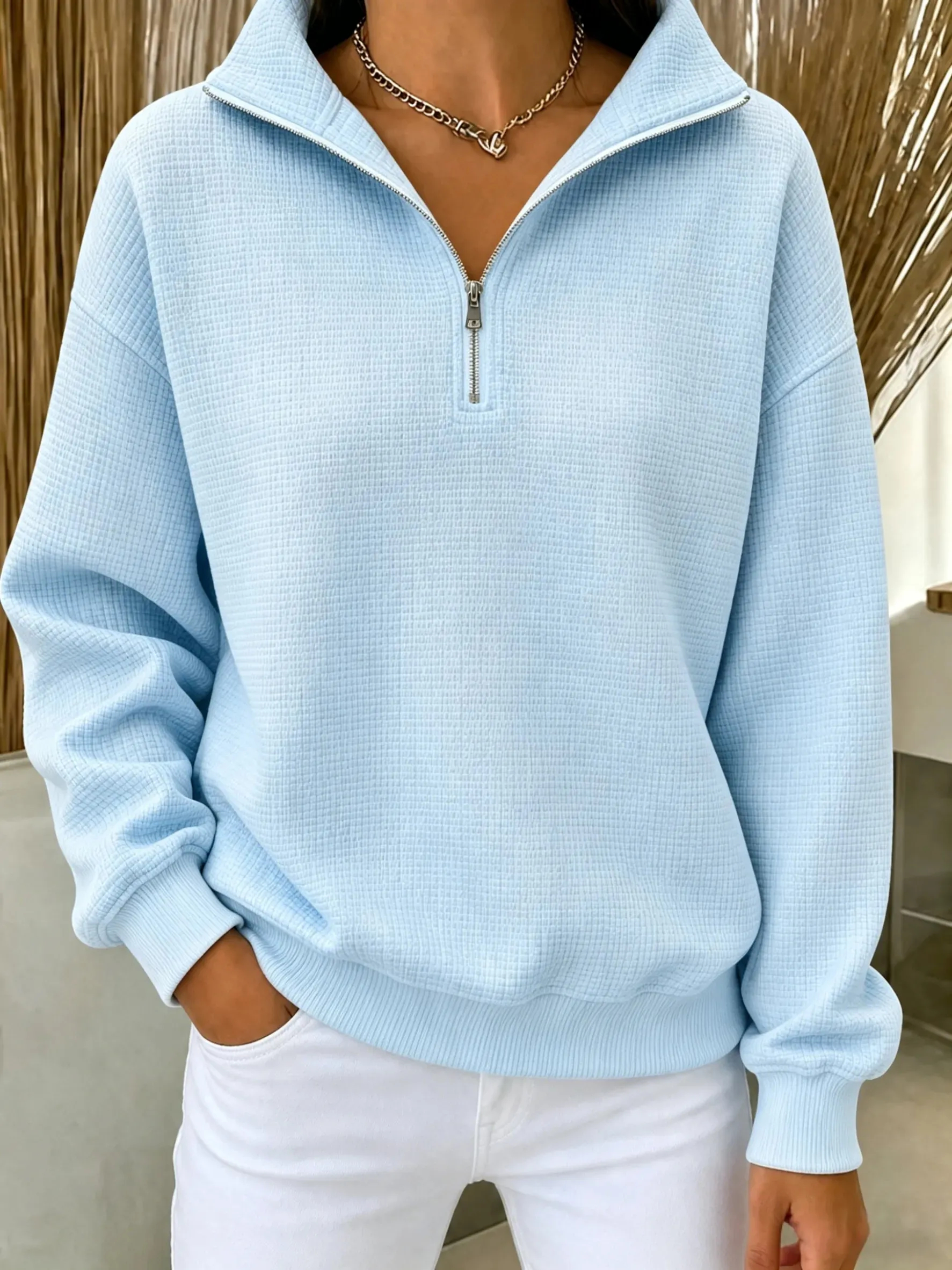 CLEARANCE SALE🔥Women's Waffle Knit Quarter-Zip Sweatshirt