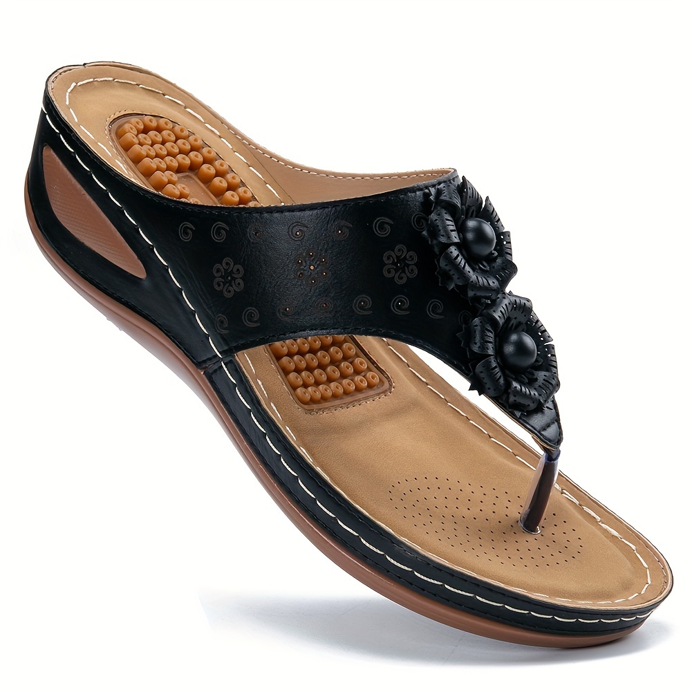 💝Last Day 60% OFF⭐Women's Massage Floral Decoration Non-slip Wedge Sandals, Comfortable Arch Support Sandals