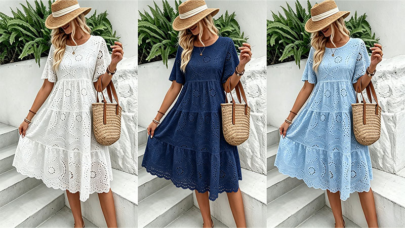🔥60% OFF Women’s Hollow Lace Cutwork Loose Layered Cotton Summer Dress