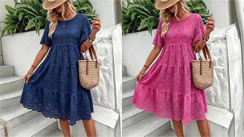 🔥60% OFF Women’s Hollow Lace Cutwork Loose Layered Cotton Summer Dress