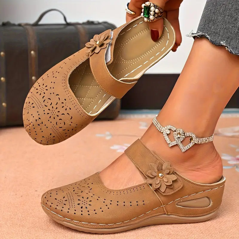 Now 60% off-Floral Accent Wedge Mules for Women
