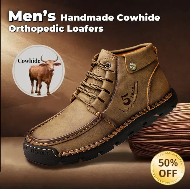 🔥Hot Selling🔥 Men's New High-Top Lace-Up Genuine Leather Soft-Soled Orthopedic Shoes