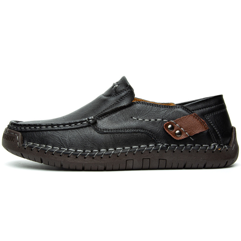 🐂 Men's calf leather casual shoes 👞 Hand-stitched, easy to put on and take off ✅ Arch support, pain relief - comfortable walking