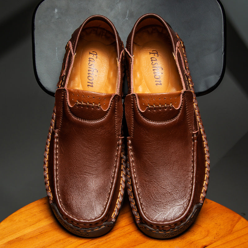 🐂 Men's calf leather casual shoes 👞 Hand-stitched, easy to put on and take off ✅ Arch support, pain relief - comfortable walking