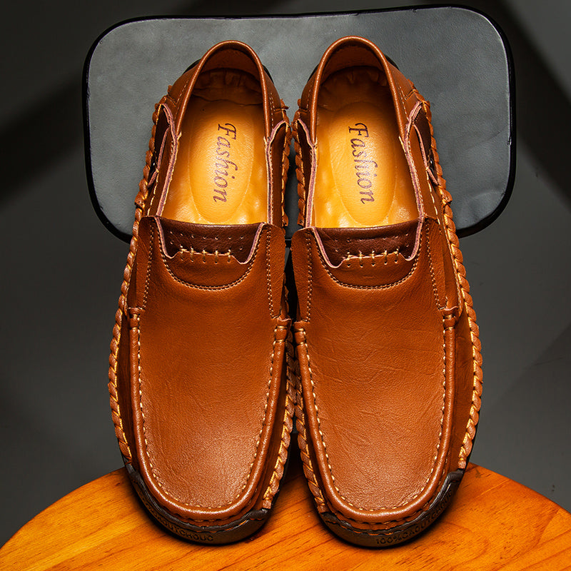 🐂 Men's calf leather casual shoes 👞 Hand-stitched, easy to put on and take off ✅ Arch support, pain relief - comfortable walking