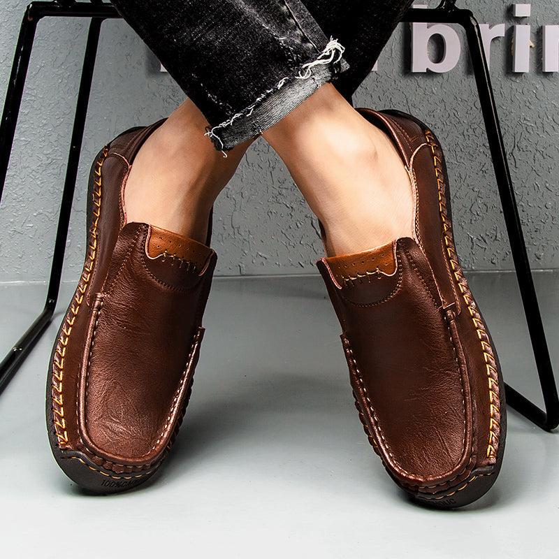 🐂 Men's calf leather casual shoes 👞 Hand-stitched, easy to put on and take off ✅ Arch support, pain relief - comfortable walking