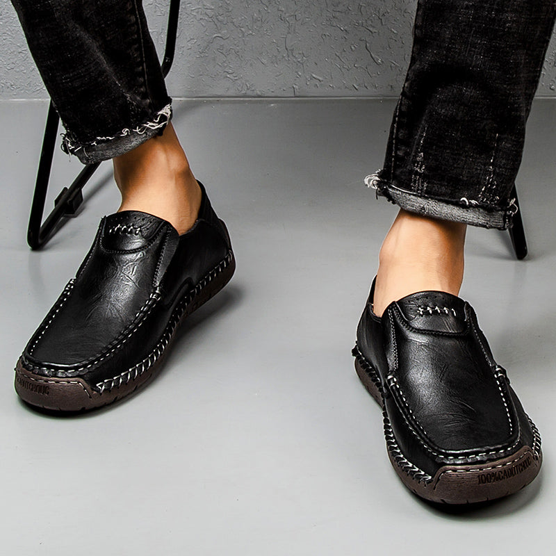 🐂 Men's calf leather casual shoes 👞 Hand-stitched, easy to put on and take off ✅ Arch support, pain relief - comfortable walking