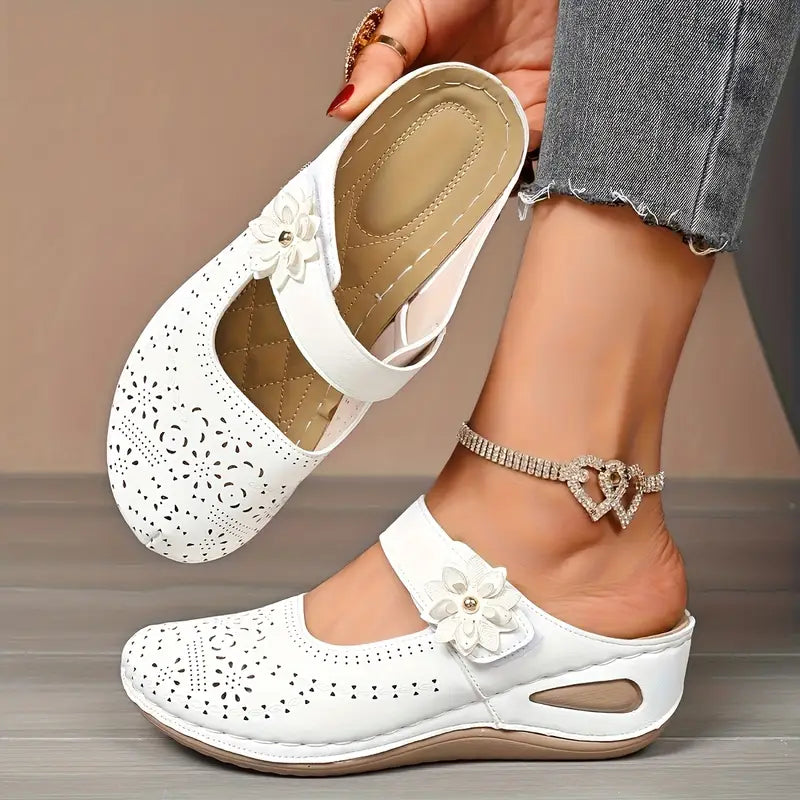 Now 60% off-Floral Accent Wedge Mules for Women